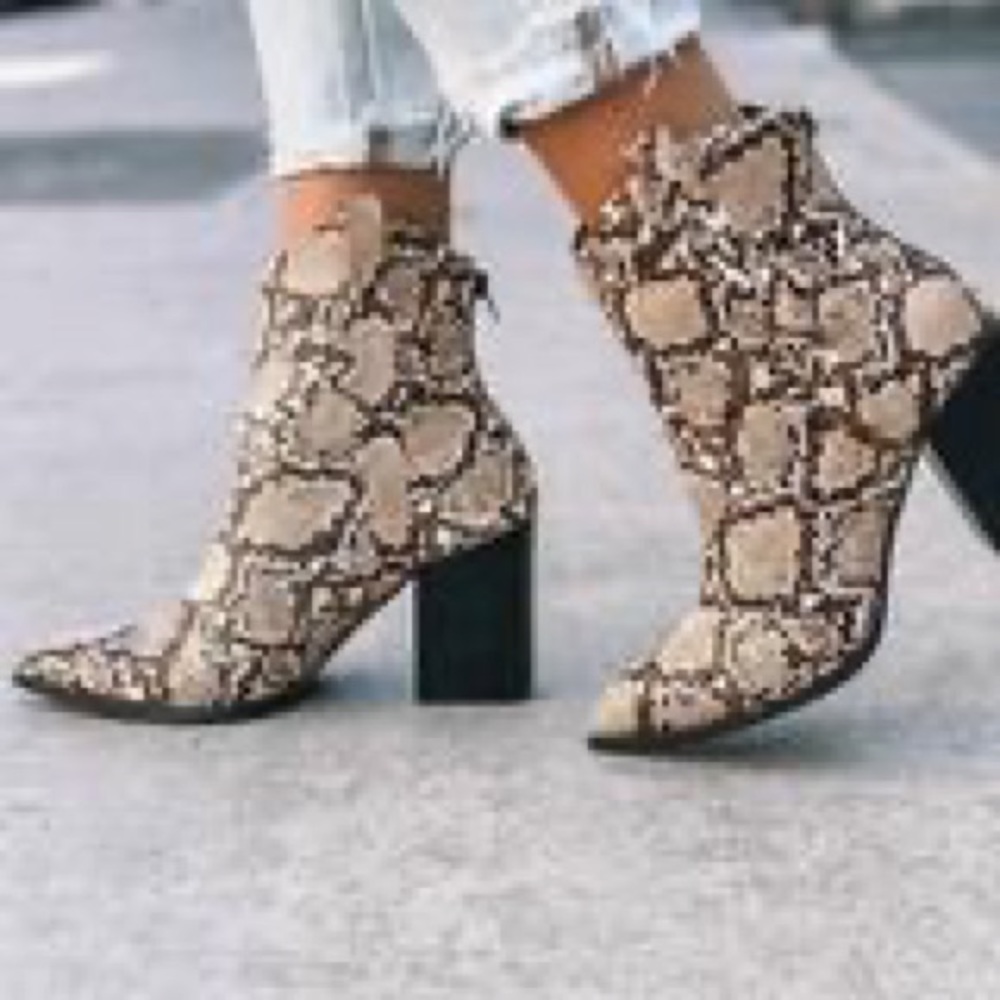 Snake The Risk Snakeskin Block Heel Bootie - 7.5